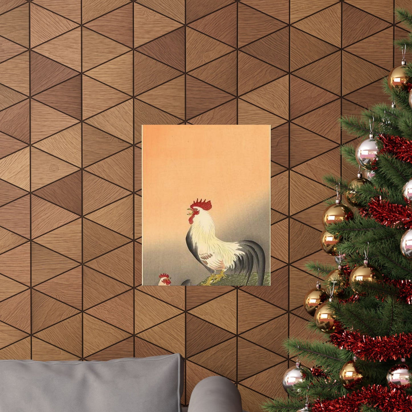 Koson - rooster-and-hen-at-sunrise, Ohara Koson High Quality Matte Wall Art Poster for Home, Office, Classroom