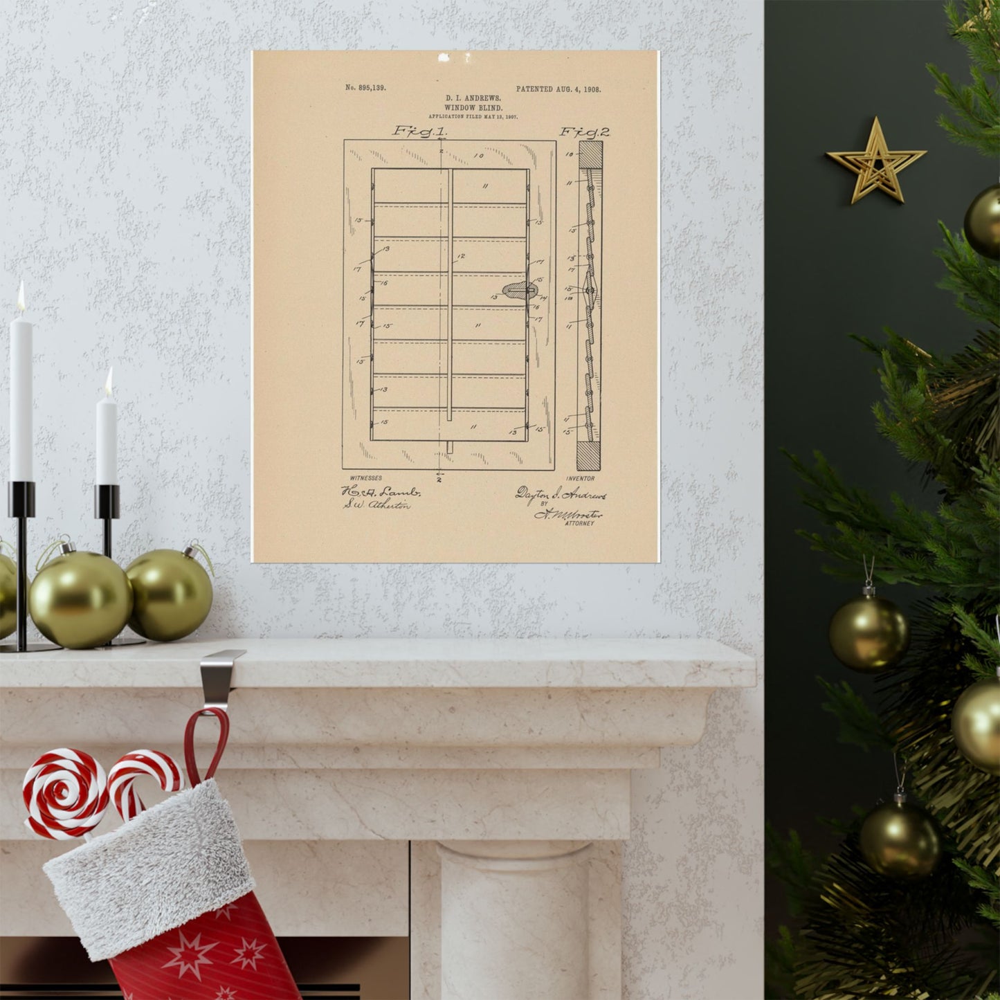 Patent Drawing of Engine - for a Window Blind Public domain  image High Quality Matte Wall Art Poster for Home, Office, Classroom