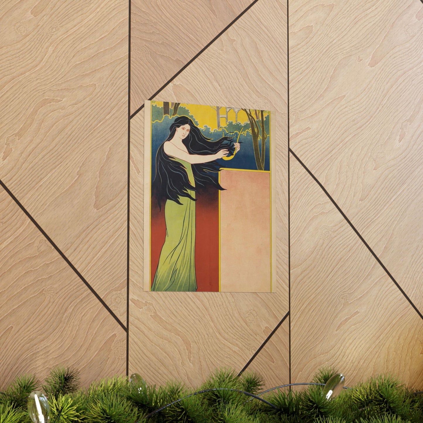 A painting of a woman with long black hair. Vintage art deco, beauty fashion. High Quality Matte Wall Art Poster for Home, Office, Classroom