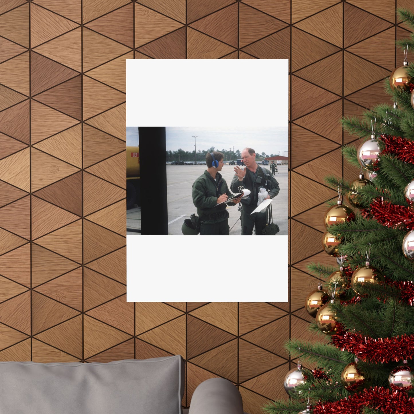 Colonel Tom Barber (right), director of operations, 33rd Tactical Fighter Wing (33rd TFW) is debriefed by First Lieutenant Robert M. Haire (left), intelligence officer, 33rd TFW High Quality Matte Wall Art Poster for Home, Office, Classroom