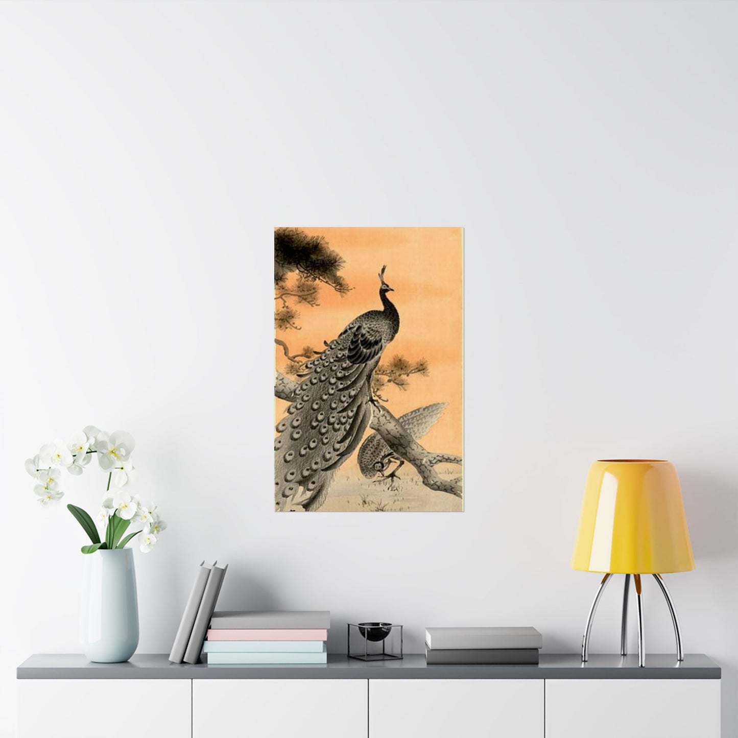 Koson - peacock-and-hen, Ohara Koson High Quality Matte Wall Art Poster for Home, Office, Classroom