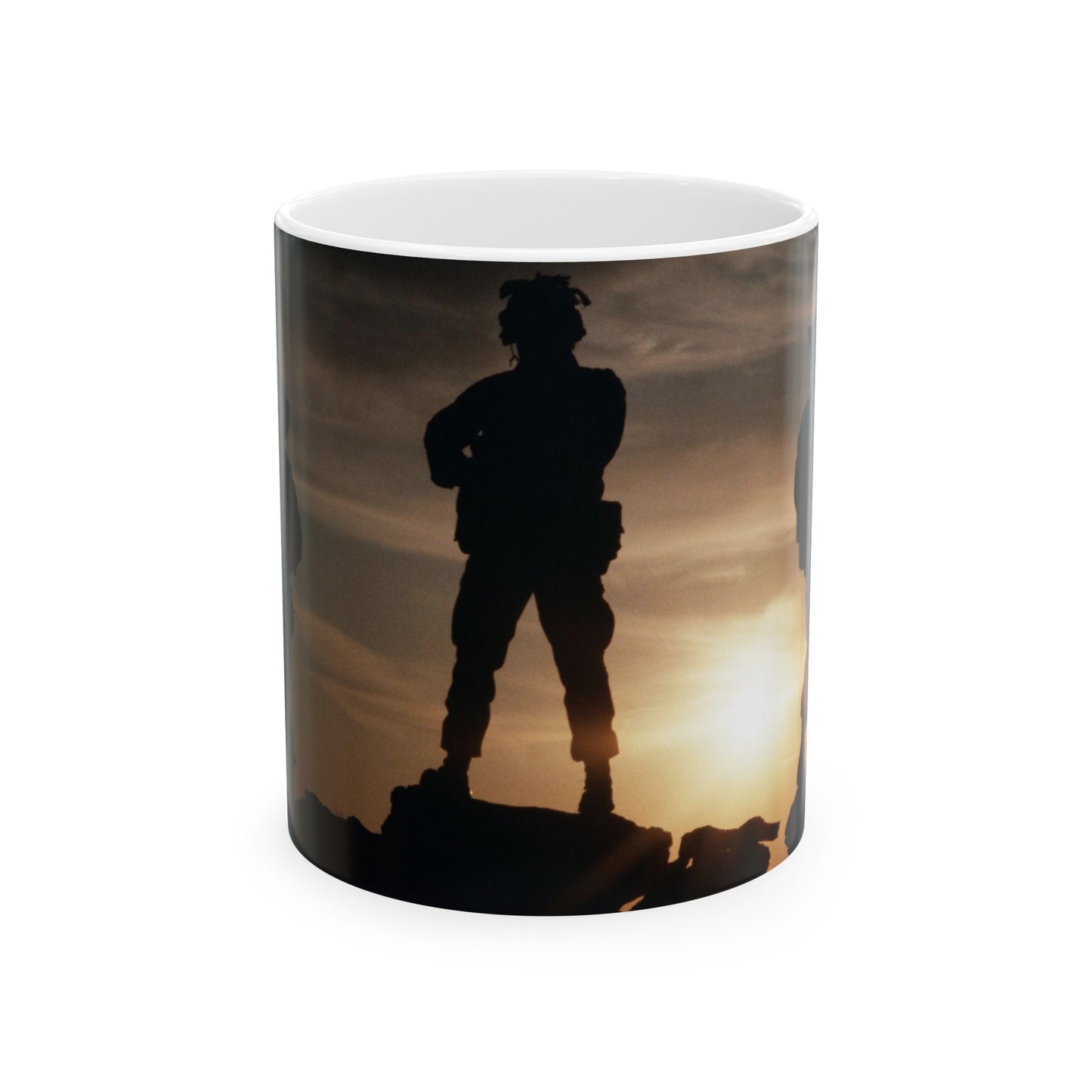 Members of the 63rd Security Police Squadron are silhouetted by the setting sun during the combat-readiness Exercise VOLANT SCORPION 87 Beautiful Novelty Ceramic Coffee Mug 11oz