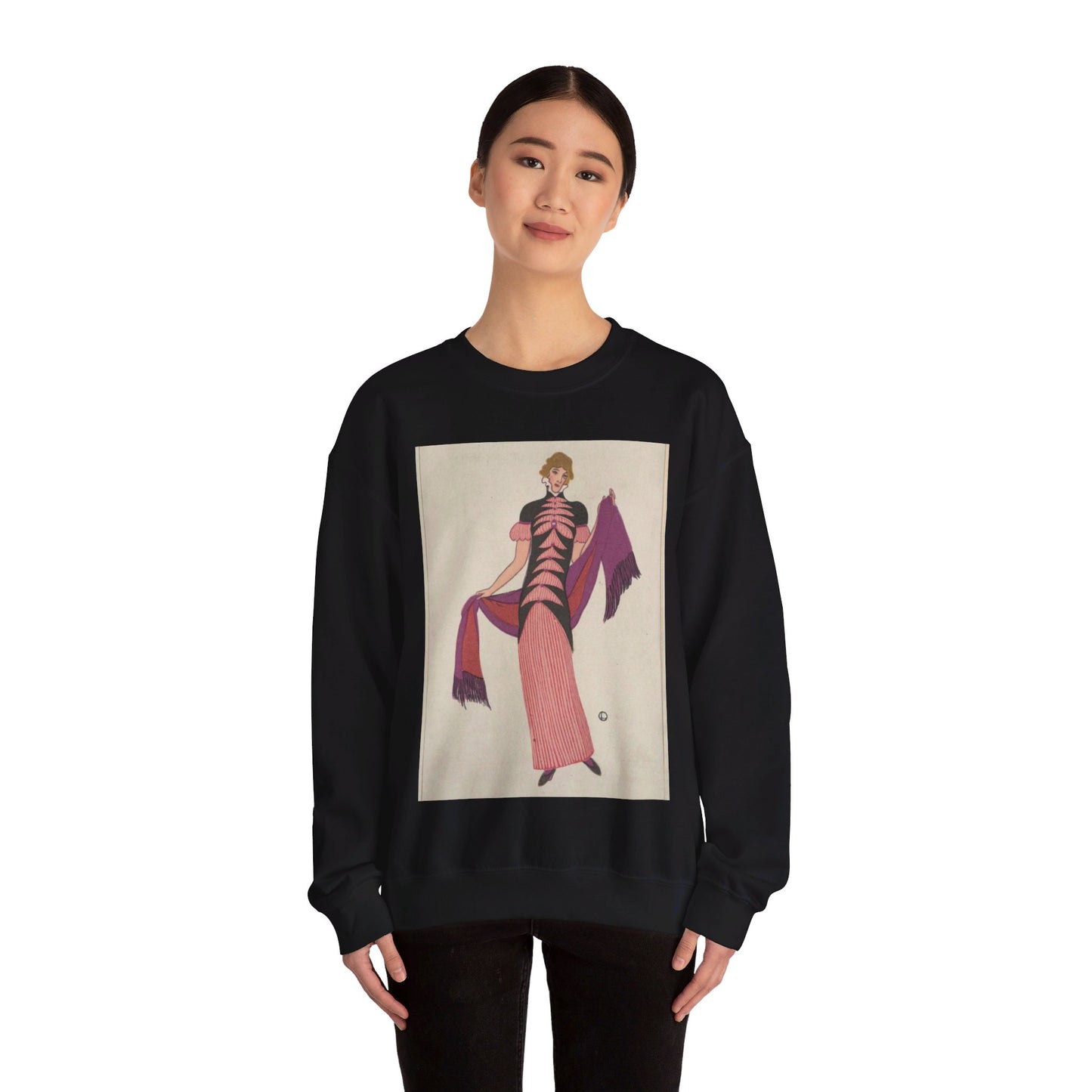 Fashion (Mode) - Victorian era public domain image Black Heavy Blend Adult Crew Neck SweatShirt