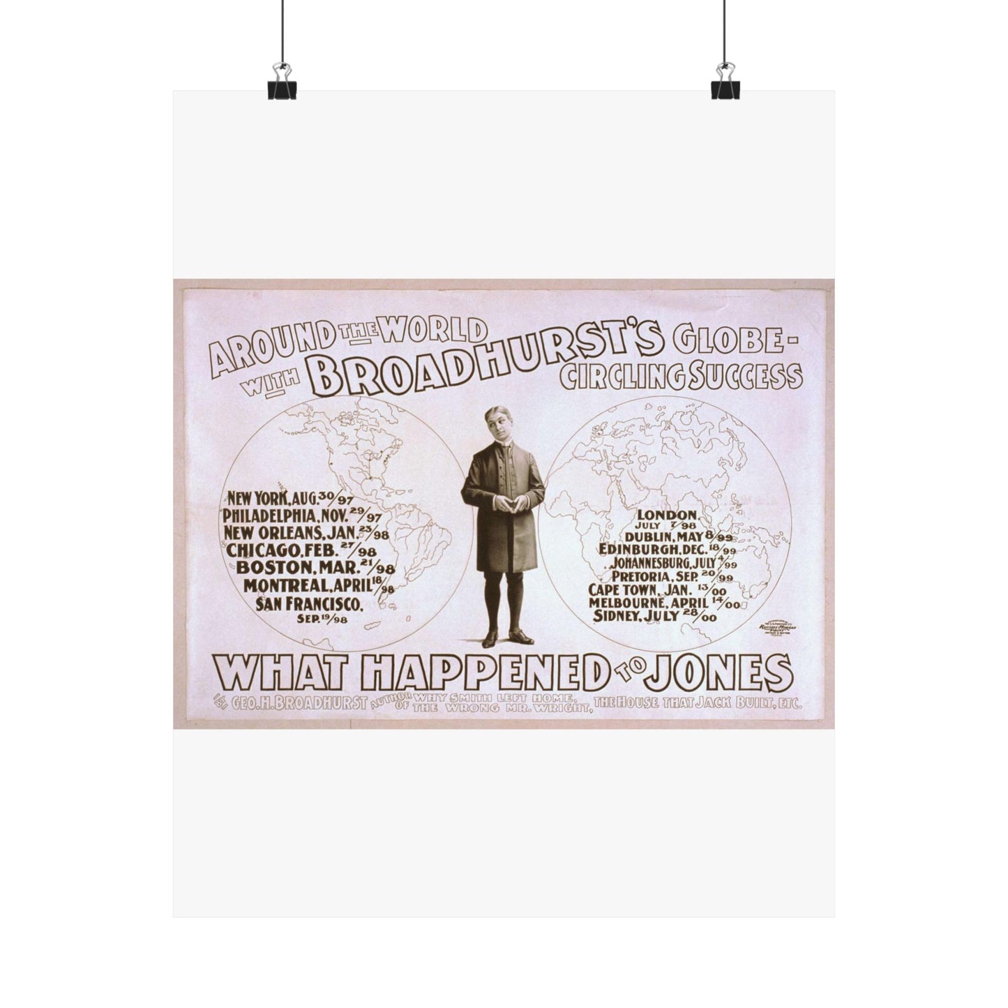 Around the world with Broadhurst's globe-circling success, What happened to Jones by George H. Broadhurst, author of Why Smith left home, The wrong Mr. Wright, The house that Jack built, etc. High Quality Matte Wall Art Poster for Home, Office, Classroom