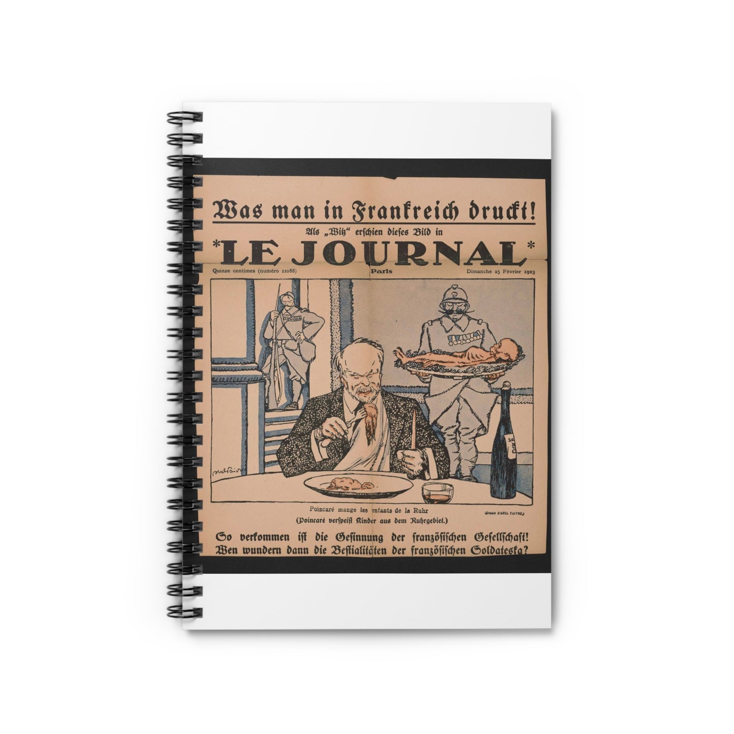 Poincare ́mange les enfants de la Ruhr Dessin d' Abel Faivre Spiral Bound Ruled Notebook with Printed Cover