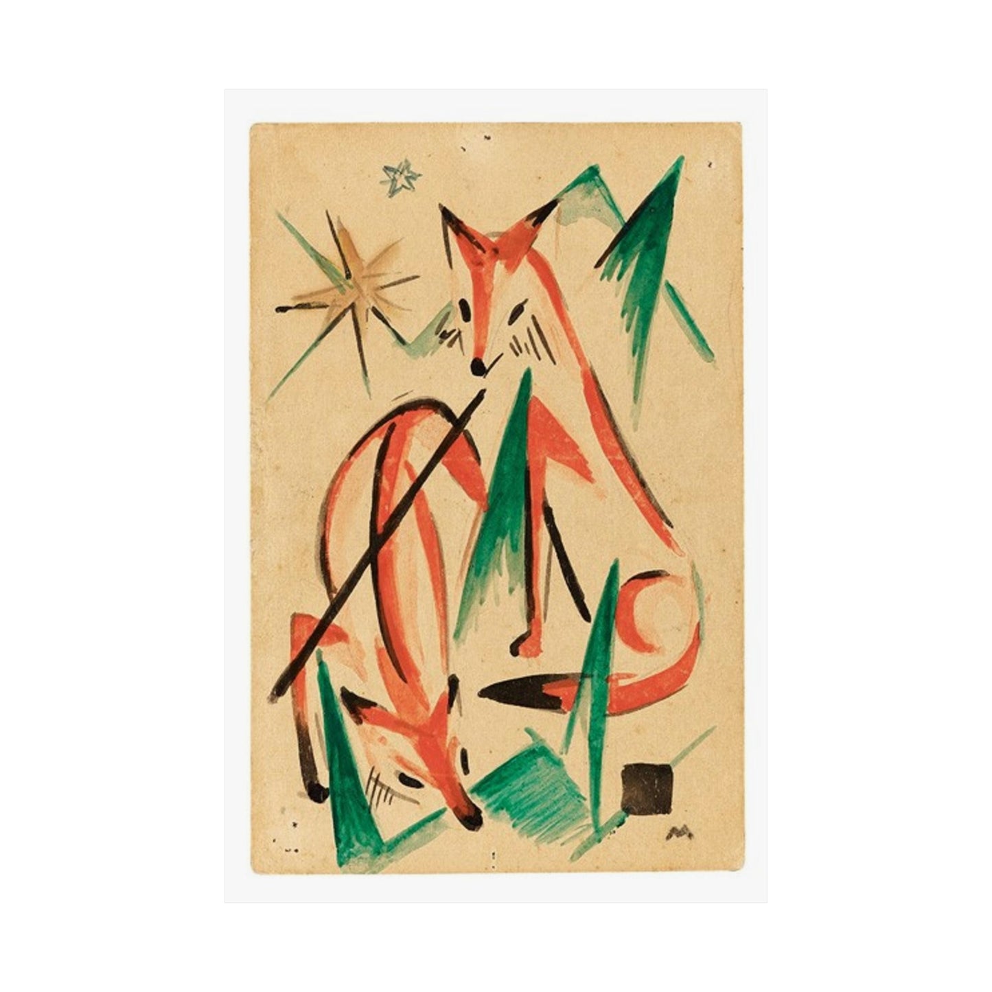 Franz Marc Füchse 1913 - A painting of a fox and a star High Quality Matte Wall Art Poster for Home, Office, Classroom