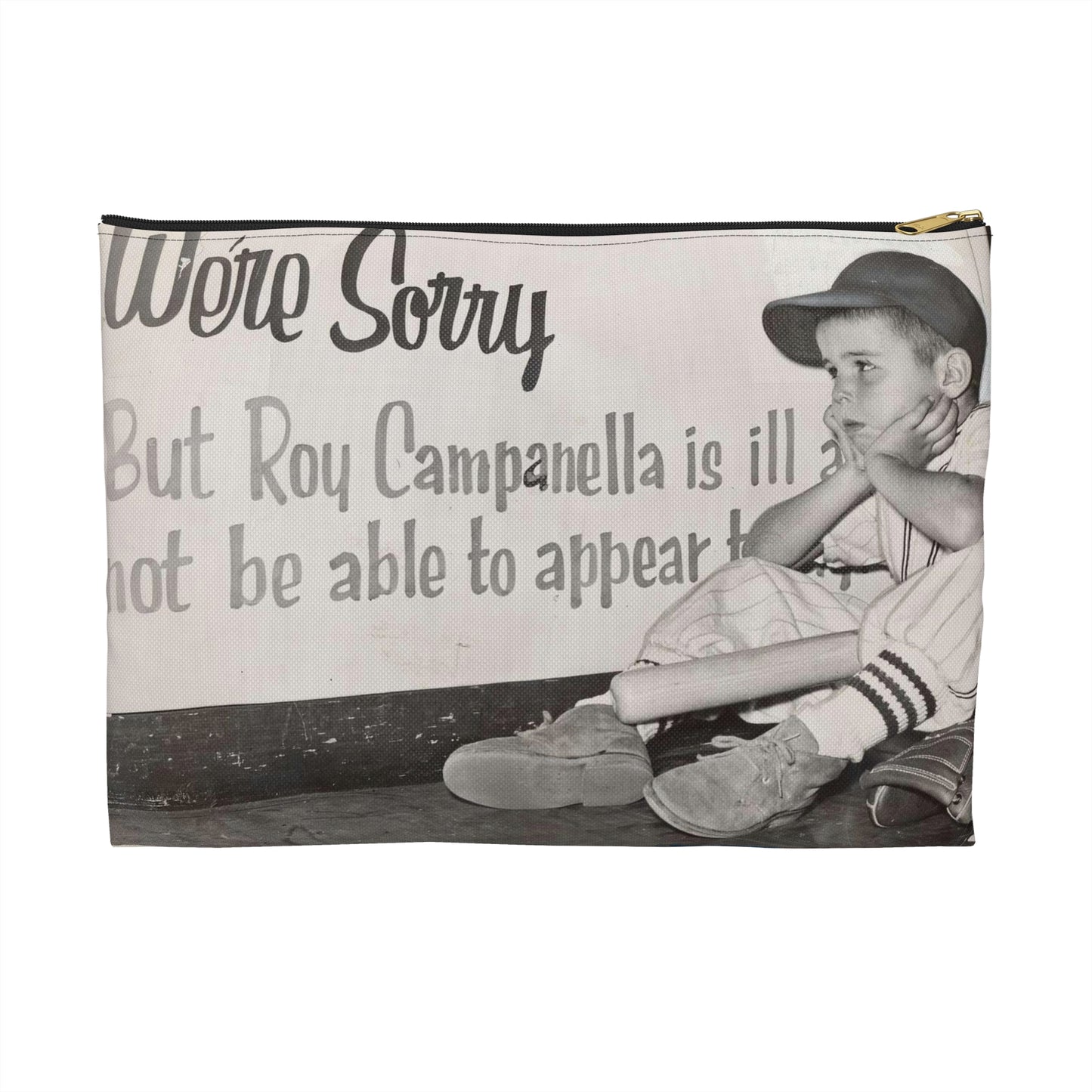 "We're sorry, but Roy Campanella is ill a[nd ...] not be able to appear [...] / World Telegram & Sun photo by Roger Higgins. Large Organizer Pouch with Black Zipper