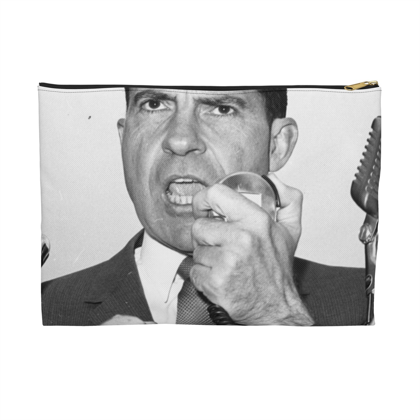 Richard Nixon clinches his fist as he addresses his first audience in Long Island, New York Large Organizer Pouch with Black Zipper