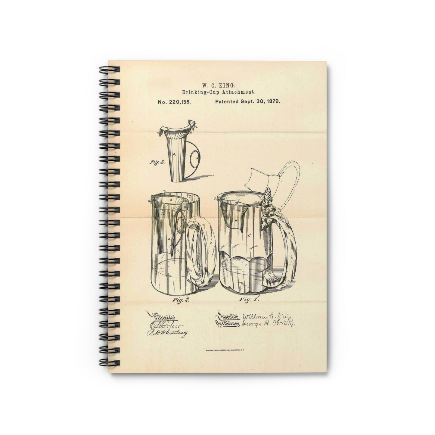 Patent Case File No. 220,155, Improvement in Drinking Cup Attachments, Inventor William C. King - DPLA - bc0fd11a4280e0c69e0eee5ff25aea78 (page 19) Spiral Bound Ruled Notebook with Printed Cover