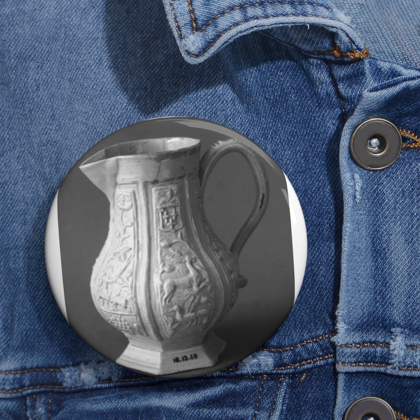 Hot milk jug - Public domain dedication museum photo Pin Buttons with Crisp Design