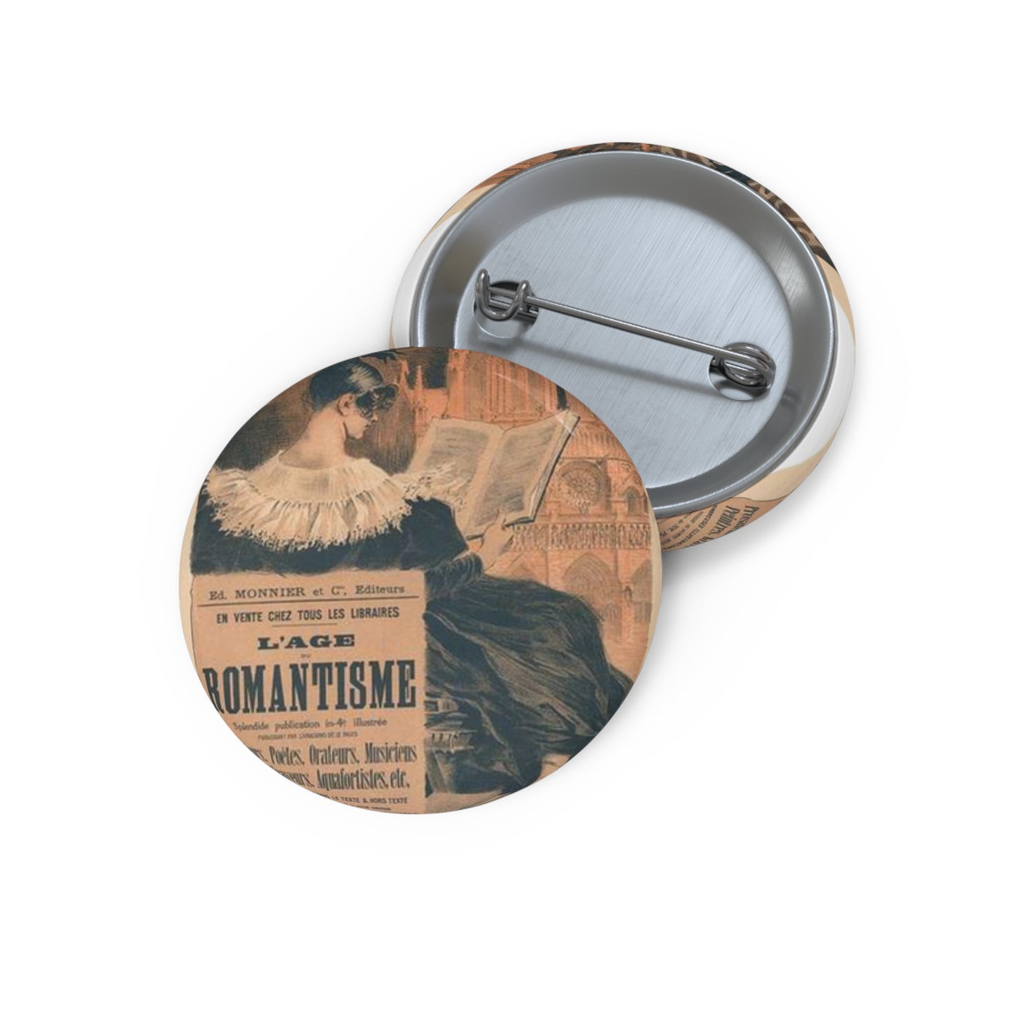 Affiche pour la "Librairie Romantique". Pin Buttons with Crisp Design