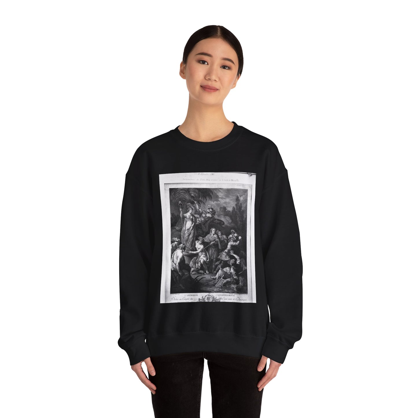 [French Girls in Blue Jeans] - American Embassy, Paris, France, Marshall Plan photogrpaphs Black Heavy Blend Adult Crew Neck SweatShirt