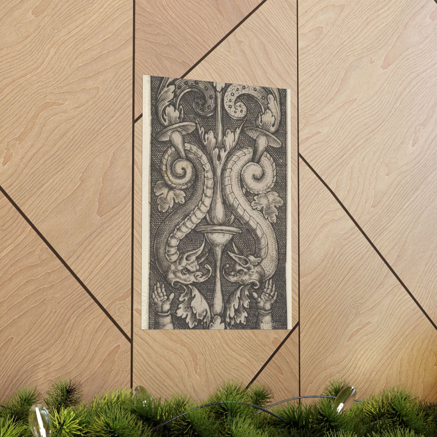 Vertical Panel with a Candelabrum Stemming from a Leaf-Faced Grostesque at Bottom High Quality Matte Wall Art Poster for Home, Office, Classroom