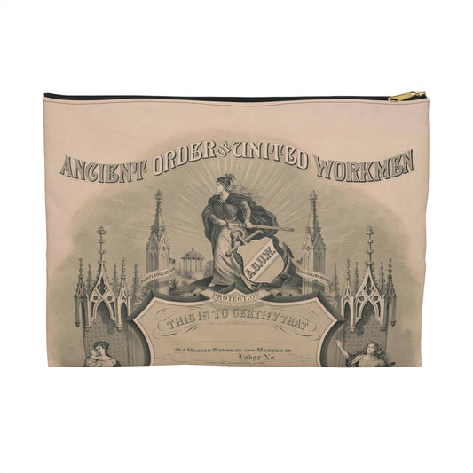 Ancient order of United Workmen, purity, education, elevation of mankind Large Organizer Pouch with Black Zipper