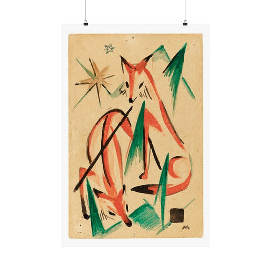 Franz Marc Füchse 1913 - A painting of a fox and a star High Quality Matte Wall Art Poster for Home, Office, Classroom