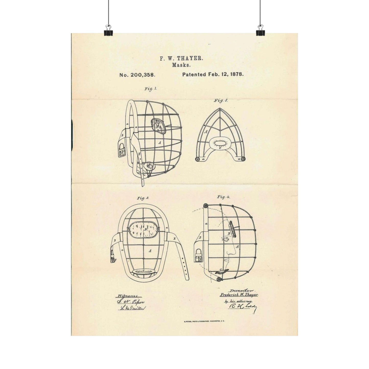 Patent Case File No. 200,358, Improvement in Masks, Inventor Frederick W. Thayer - DPLA - 7786b11b8abf0875f64205aeedc6d9c3 (page 11) High Quality Matte Wall Art Poster for Home, Office, Classroom