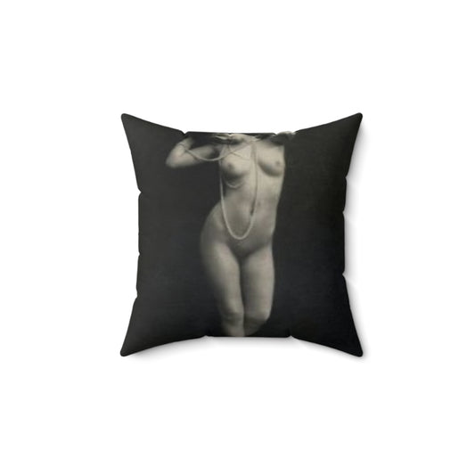 Erotic Art: WALERY - An old photo of a naked woman with pearls Decorative Accent Square Pillow