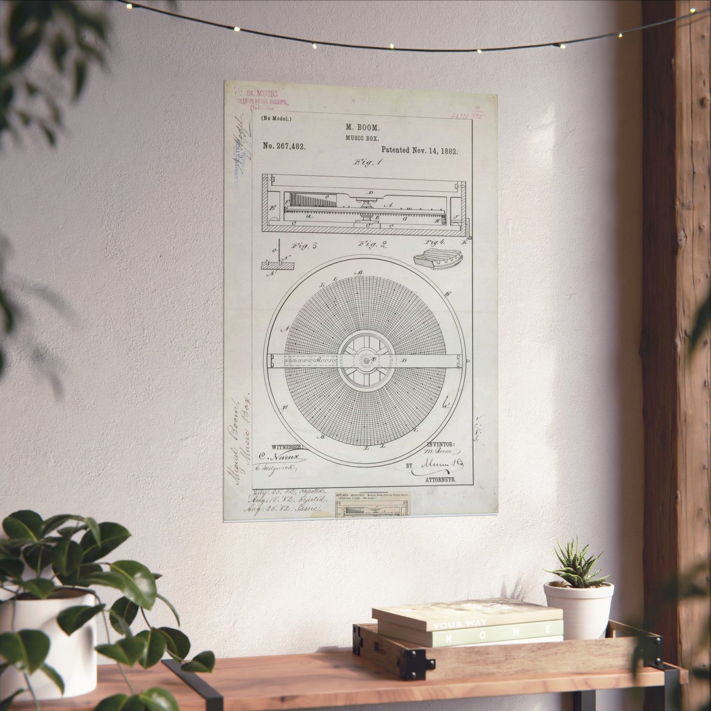 Patent Drawing of Engine - for M. Boom's Music Box Public domain  image High Quality Matte Wall Art Poster for Home, Office, Classroom