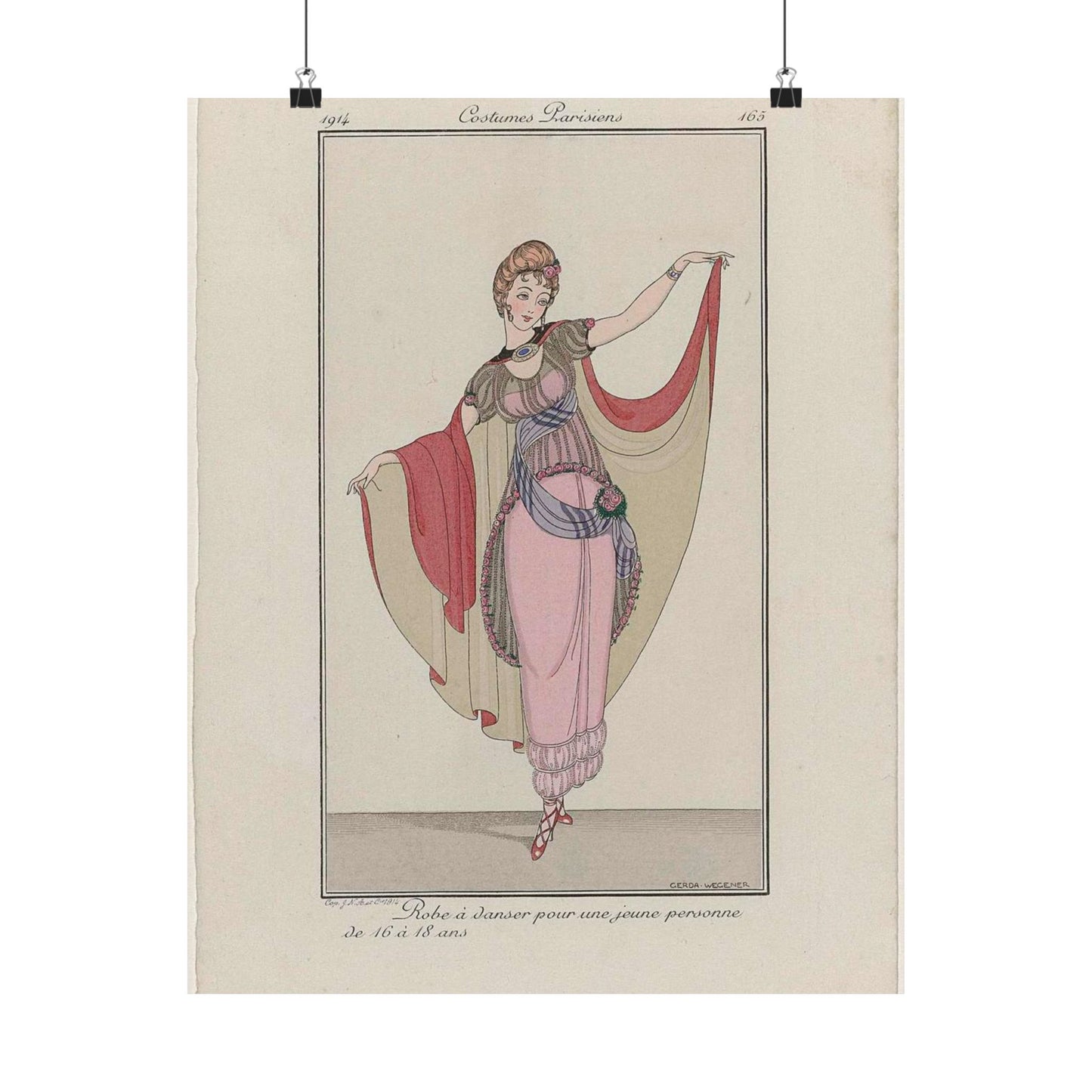 Journal des Dames et des Modes, Costumes Parisiens, 1914, No. 165 : Robe à danser (...) High Quality Matte Wall Art Poster for Home, Office, Classroom