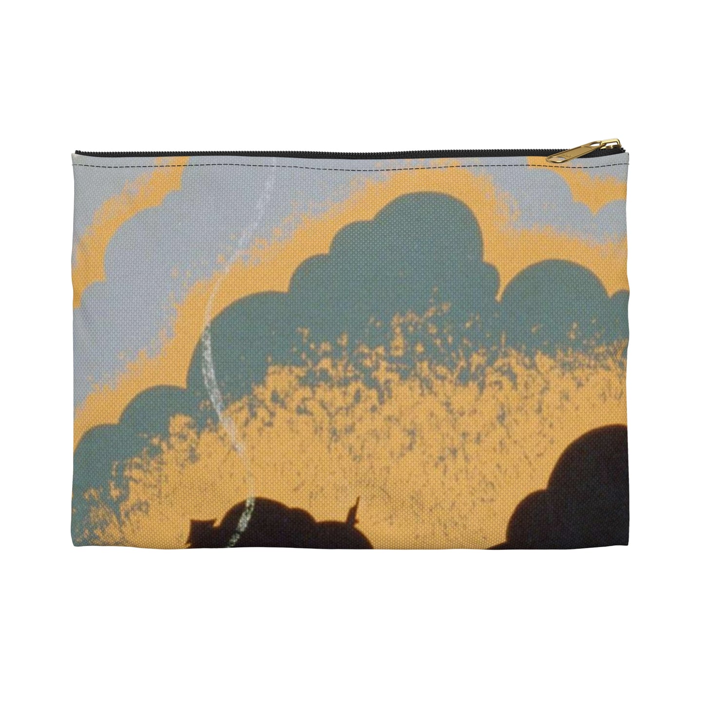 Fire wrecks a forest, Art Deco Poster Large Organizer Pouch with Black Zipper