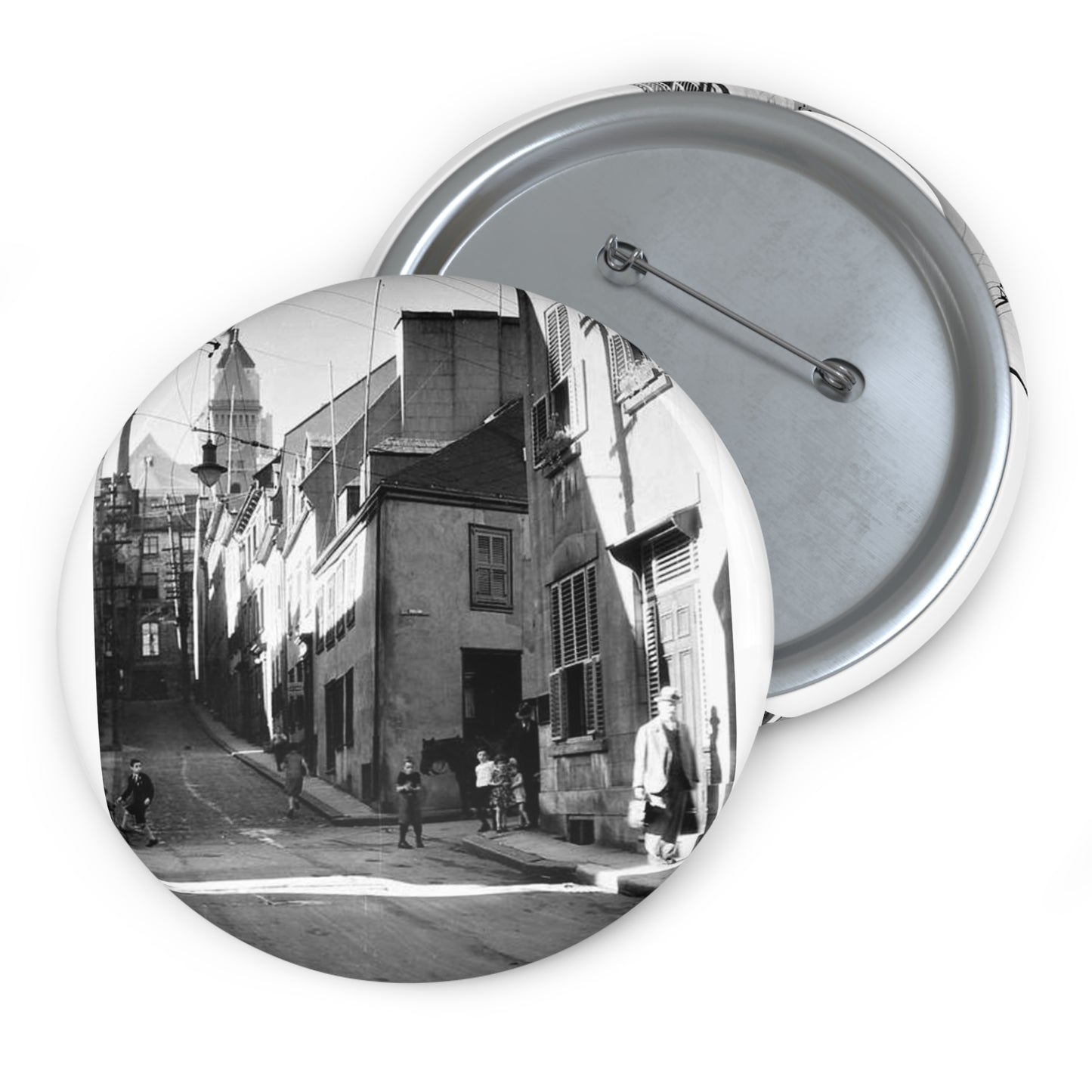 Rue St-Flavien, Quebec City, 1932 Pin Buttons with Crisp Design