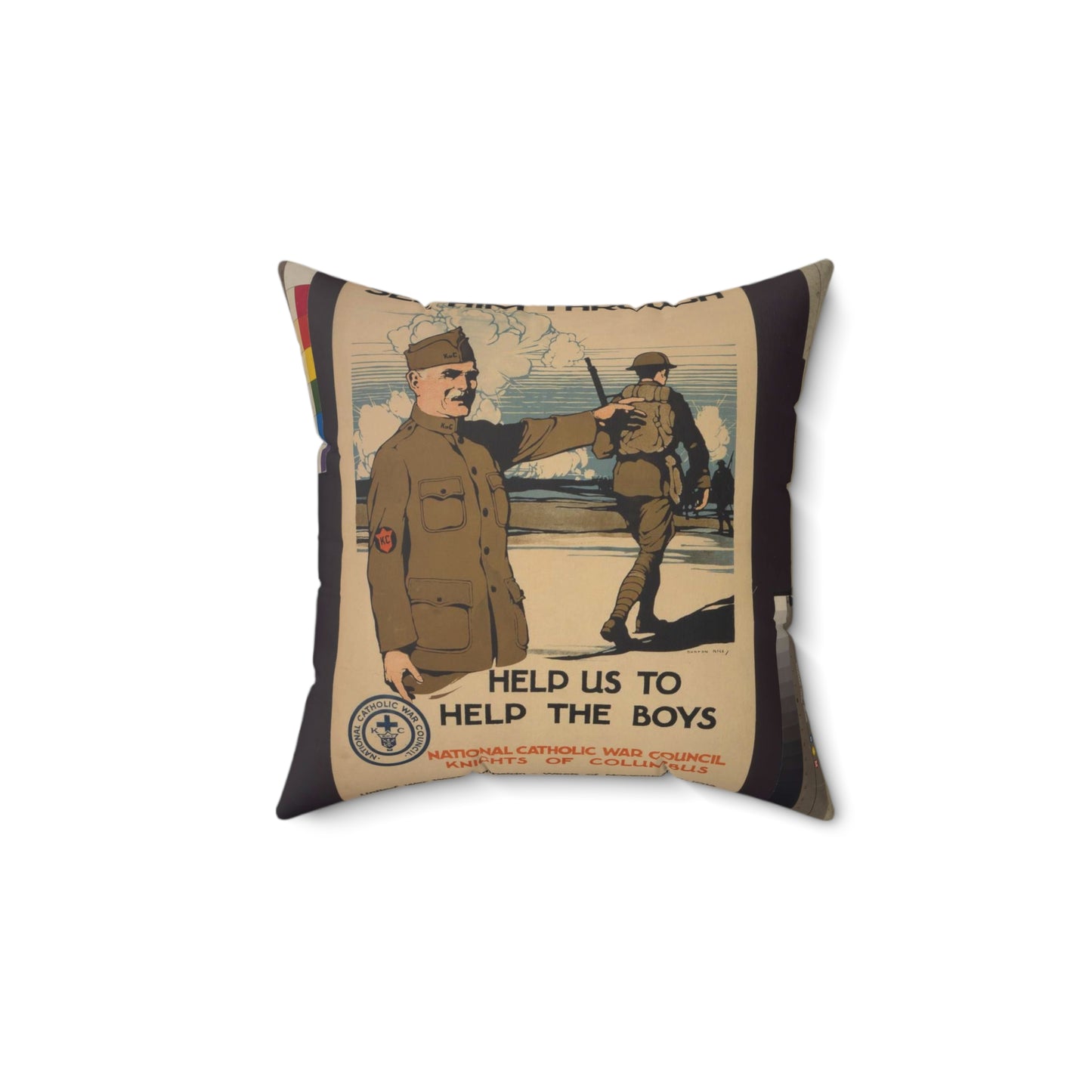 See him through--Help us to help the boys / Burton Rice ; American Lithographic Co., N.Y. Decorative Accent Square Pillow