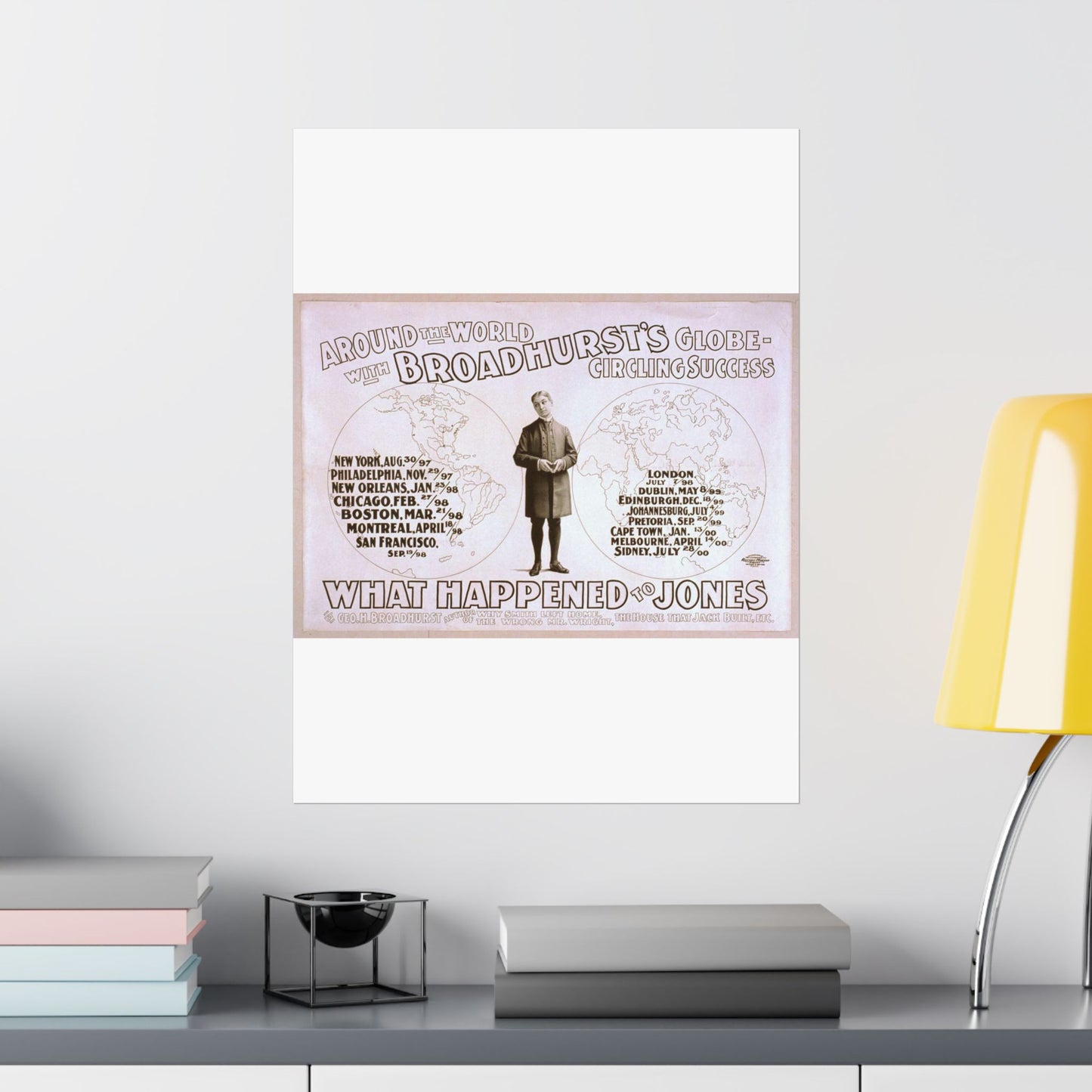 Around the world with Broadhurst's globe-circling success, What happened to Jones by George H. Broadhurst, author of Why Smith left home, The wrong Mr. Wright, The house that Jack built, etc. High Quality Matte Wall Art Poster for Home, Office, Classroom