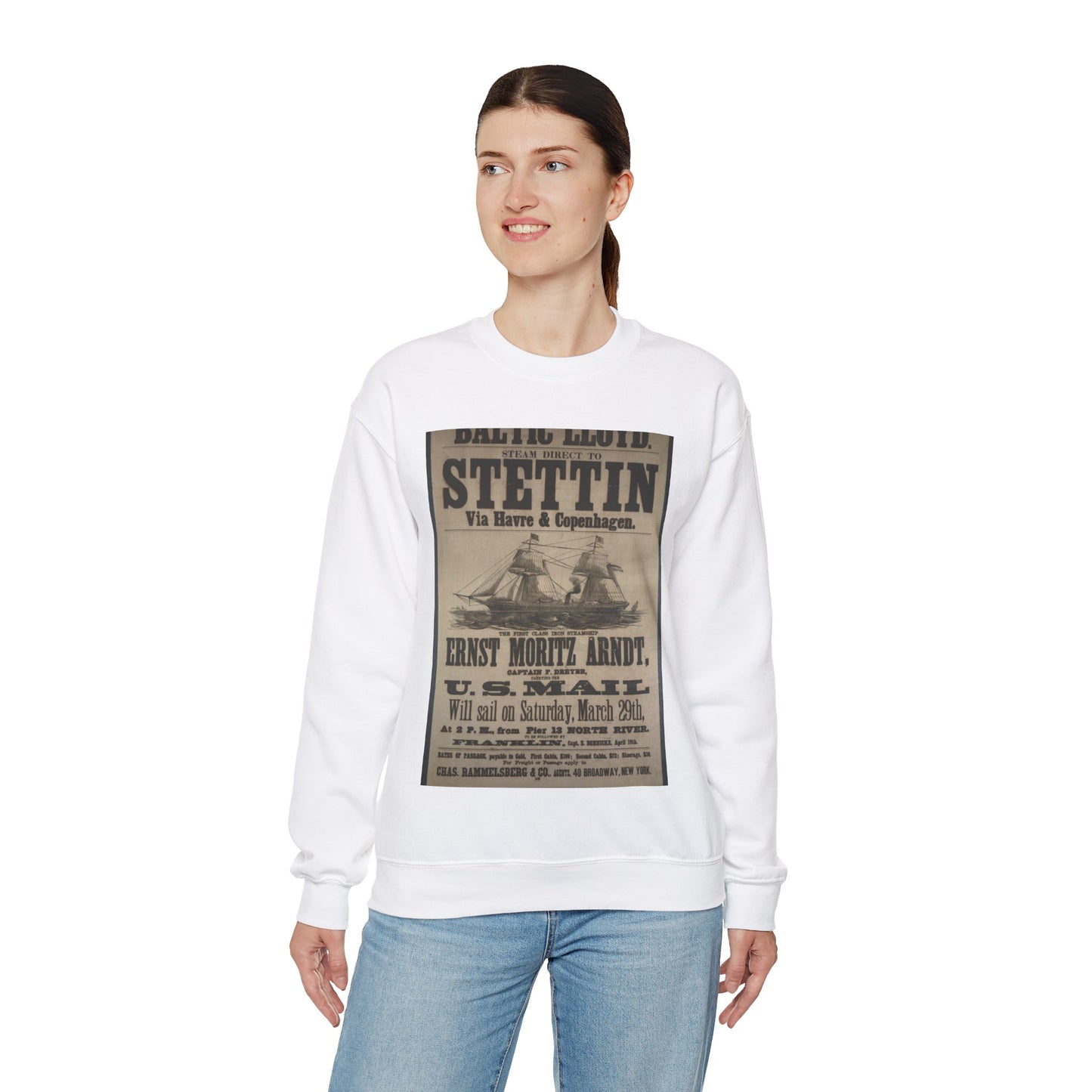 Baltischer Lloyd - dampfschifssabrt nach Stettin via Havre & Copenhagen White Heavy Blend Adult Crew Neck SweatShirt