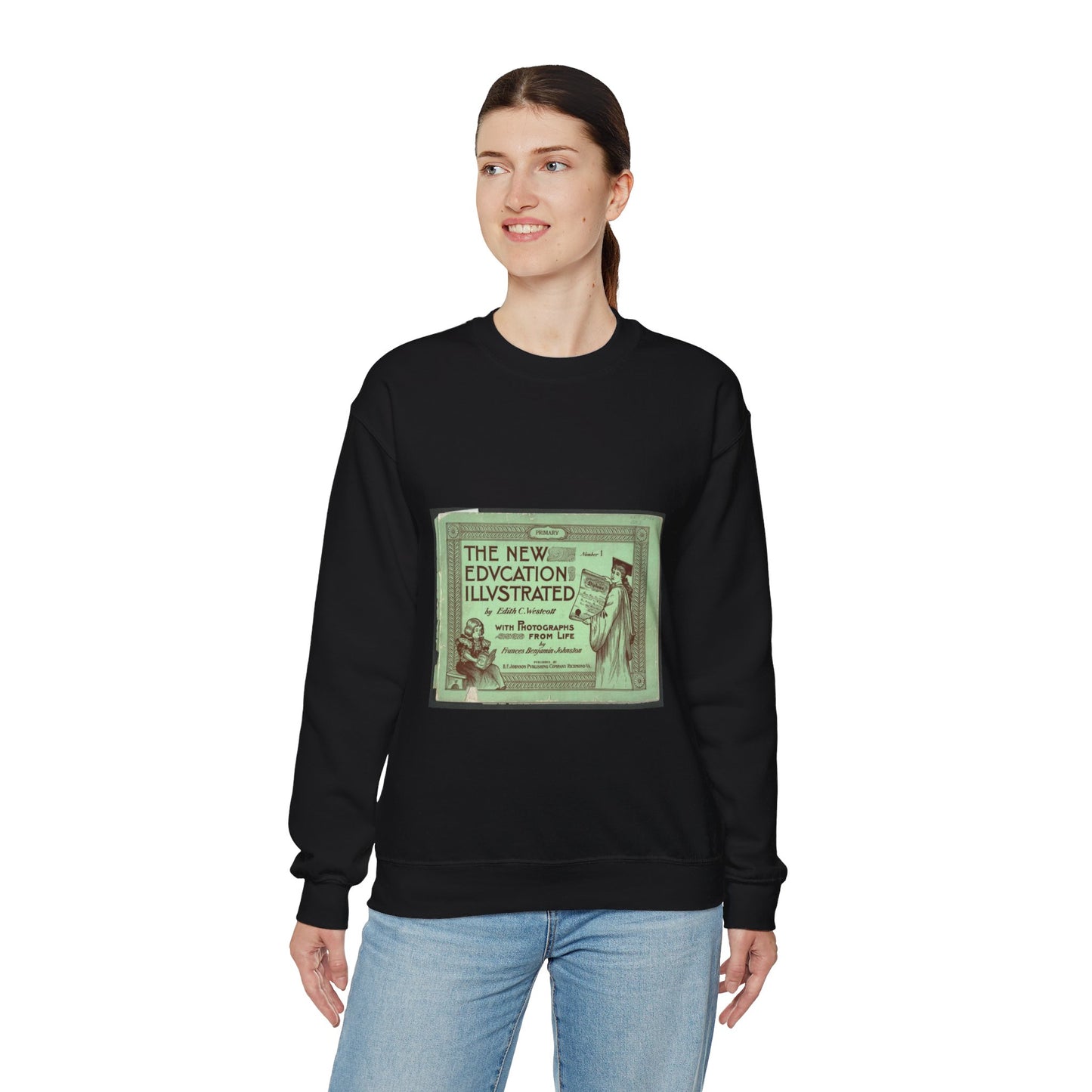 The New Education Illustrated by Edith C. Westcott with photograhs from life by Frances Benjamin Johnston, Number 1 - Primary Black Heavy Blend Adult Crew Neck SweatShirt