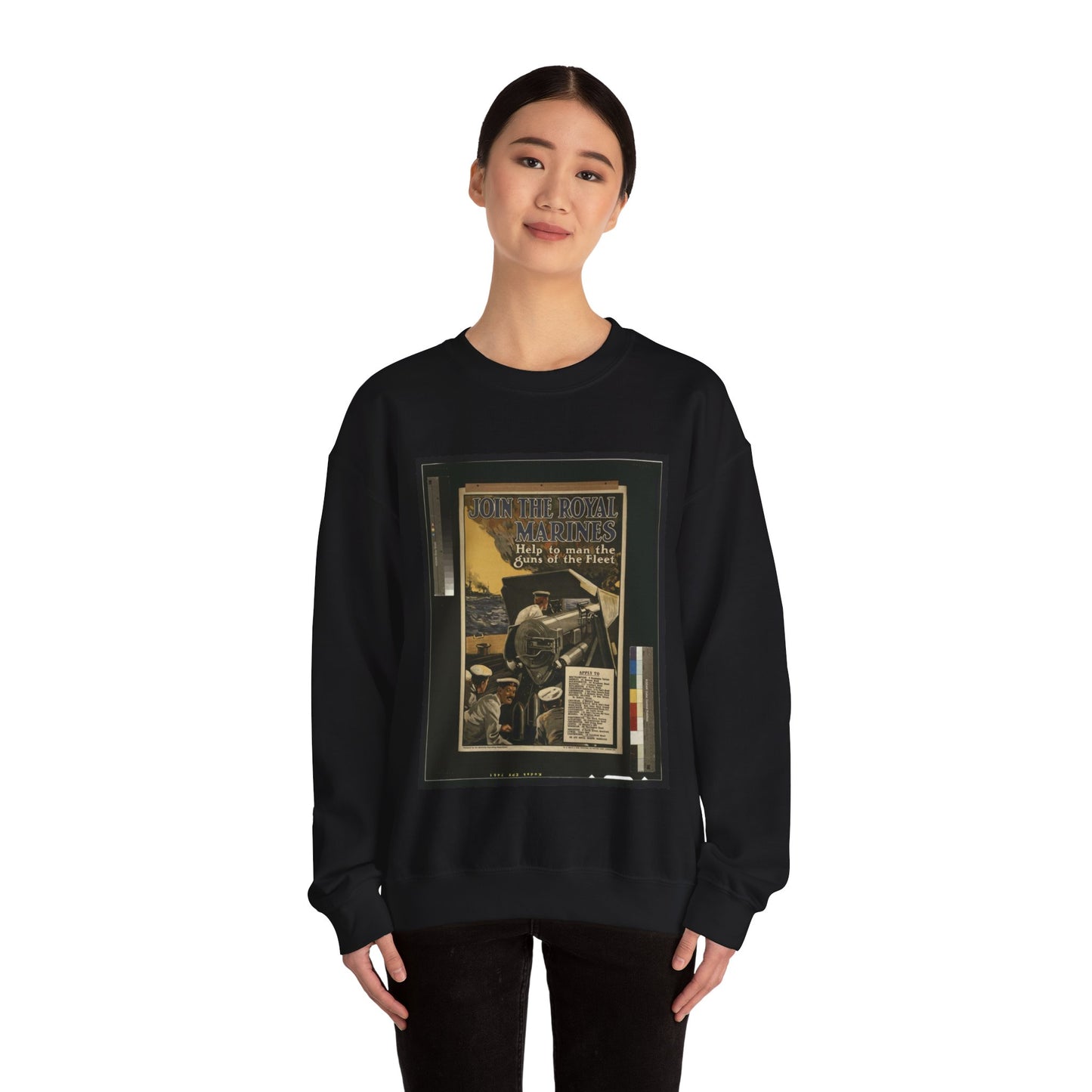 Join the Royal Marines. Help to man the guns of the fleet / W.H. Smith & Son, Printers, 55 Fetter Lane, London, E.C. Black Heavy Blend Adult Crew Neck SweatShirt