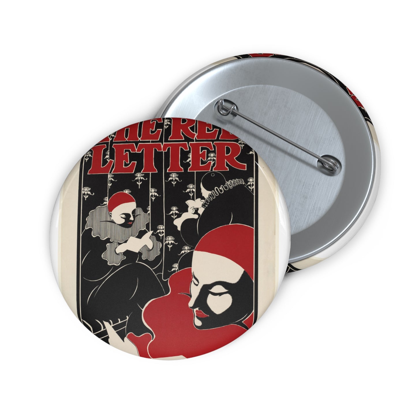 The red letter, Art Nouveau poster Pin Buttons with Crisp Design