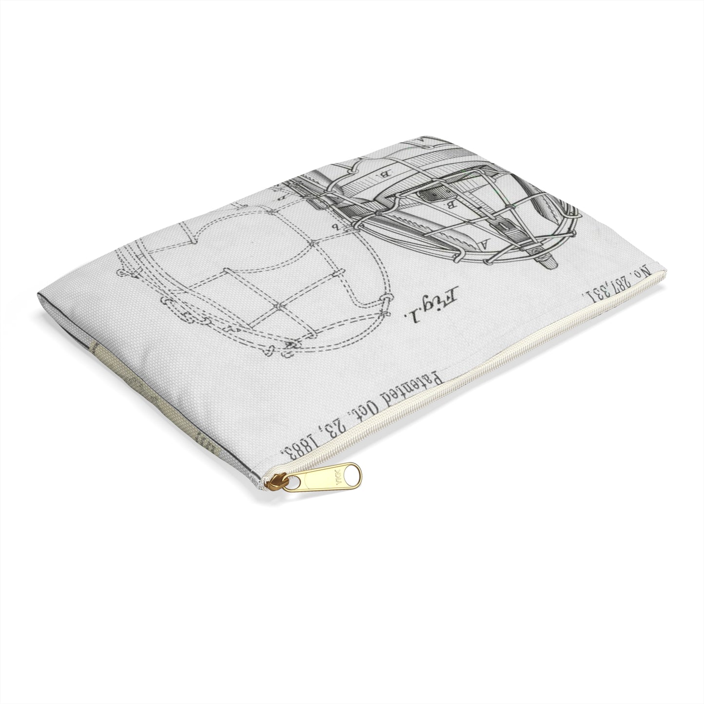 Patent drawing - Drawing of a "Mask for Base Ball Catchers" Public domain  image Large Organizer Pouch with Black Zipper