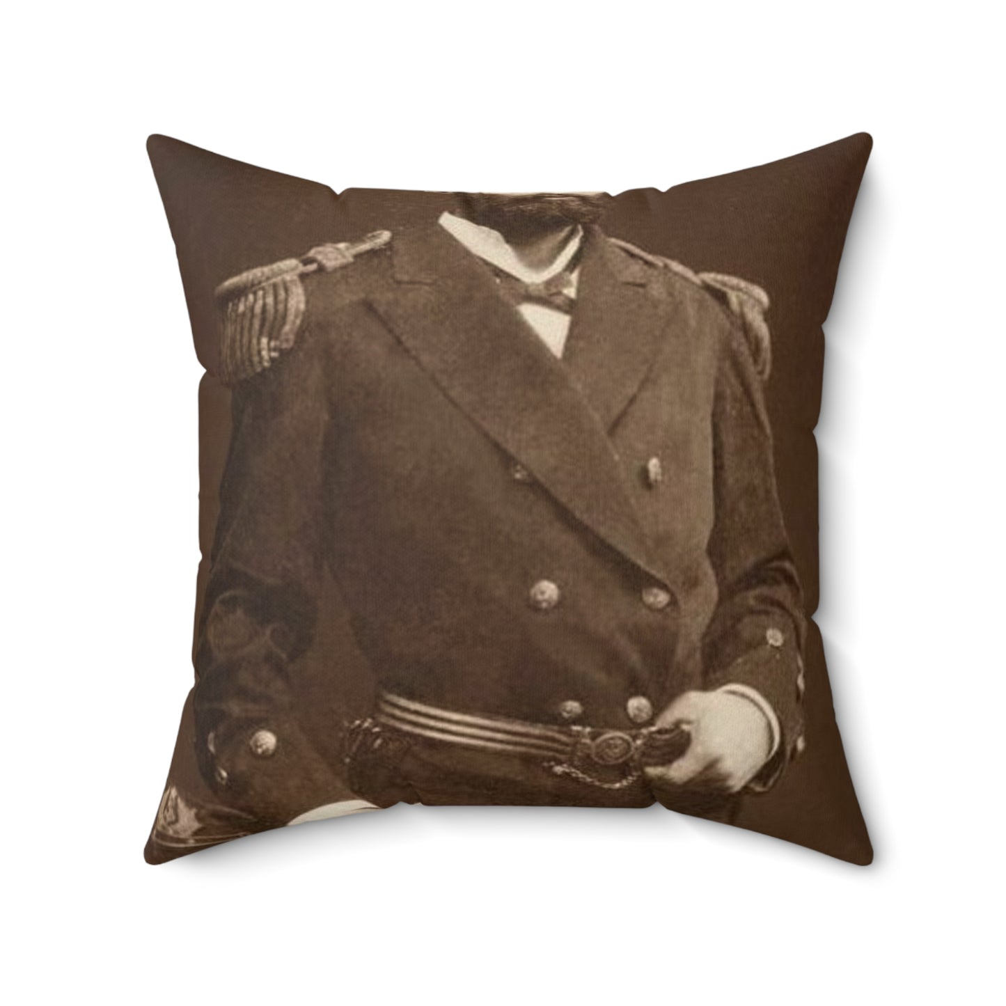 Foto A.Prat - A black and white photo of a man in uniform Decorative Accent Square Pillow