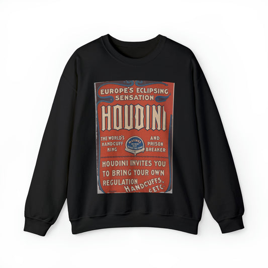 Harry Houdini, the world's handcuff king and prison breaker Black Heavy Blend Adult Crew Neck SweatShirt