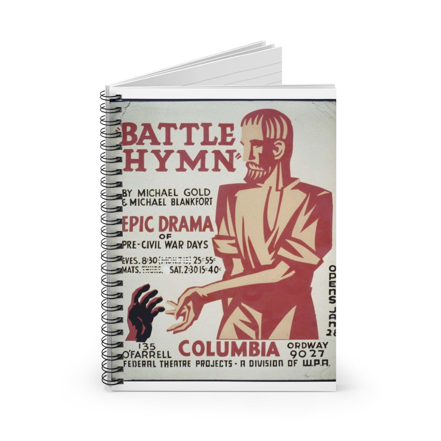 "Battle hymn" by Michael Gold & Michael Blankfort epic drama of pre-civil war days. Spiral Bound Ruled Notebook with Printed Cover