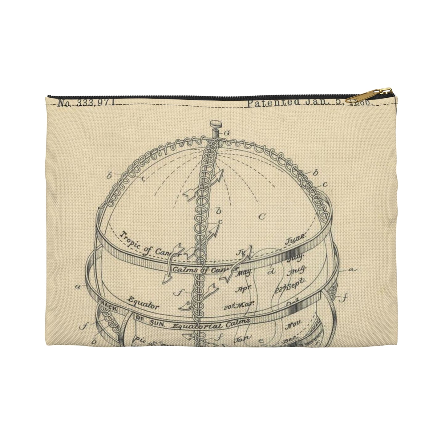 Patent Drawing of Engine - Drawing of a Globe for Showing Direction of the Winds Public domain  image Large Organizer Pouch with Black Zipper