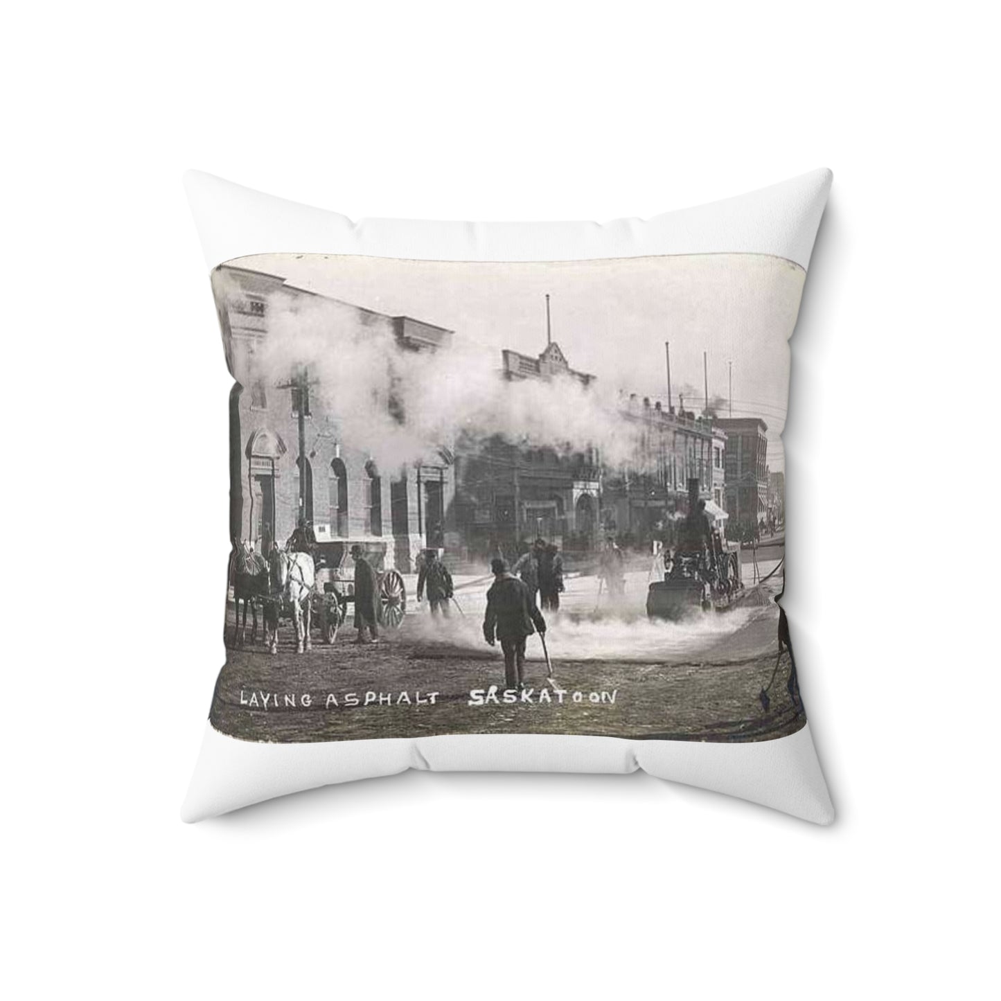 Laying Asphalt, all workers and equipment in view (NBY 10449) Decorative Accent Square Pillow