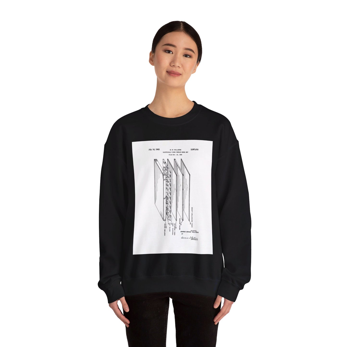 Patent Case File No. 3,097,418, Electrically Coded Terrain Model Map, Inventor Edward G. Valliere - DPLA - 0a7700d214e72f93d6a6e70b0a1a6882 (page 7) Black Heavy Blend Adult Crew Neck SweatShirt