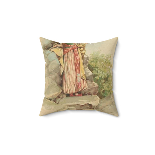 The talking bird. - Drawing. Public domain image. Decorative Accent Square Pillow