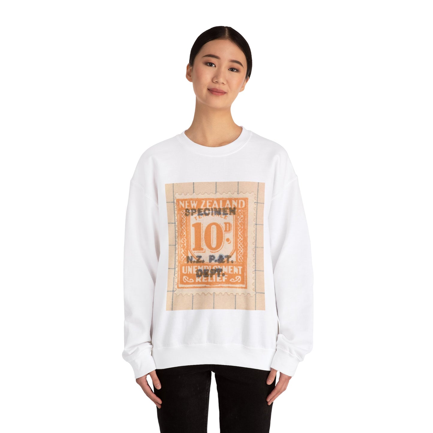 Ten penny Unemployment Relief stamp overprinted 'Specimen' White Heavy Blend Adult Crew Neck SweatShirt