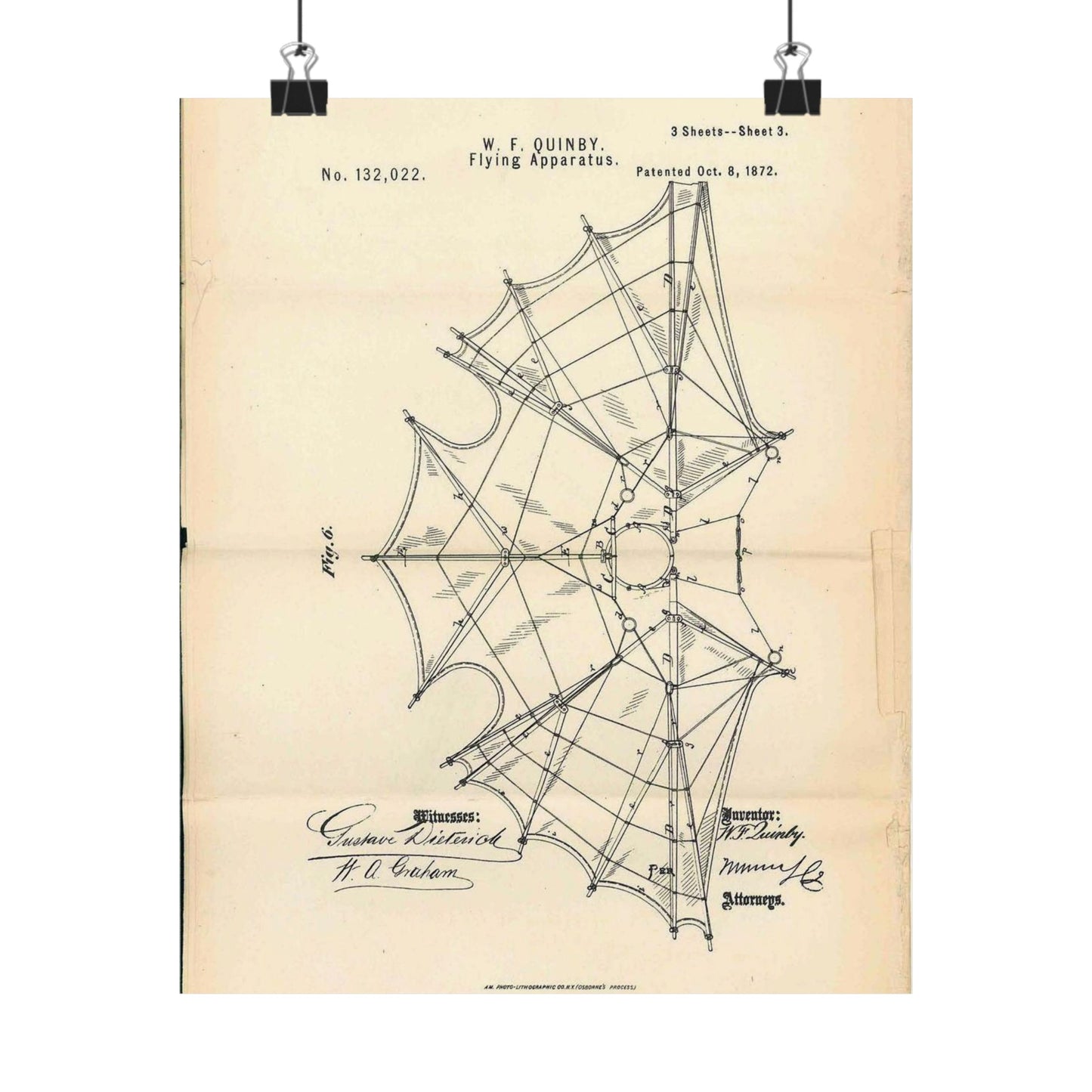 Patent Case File No. 132,022, Flying Apparatus, Inventor- Watson F. Quinby - DPLA - 1408d735868117dc44f964123674e332 (page 32) High Quality Matte Wall Art Poster for Home, Office, Classroom