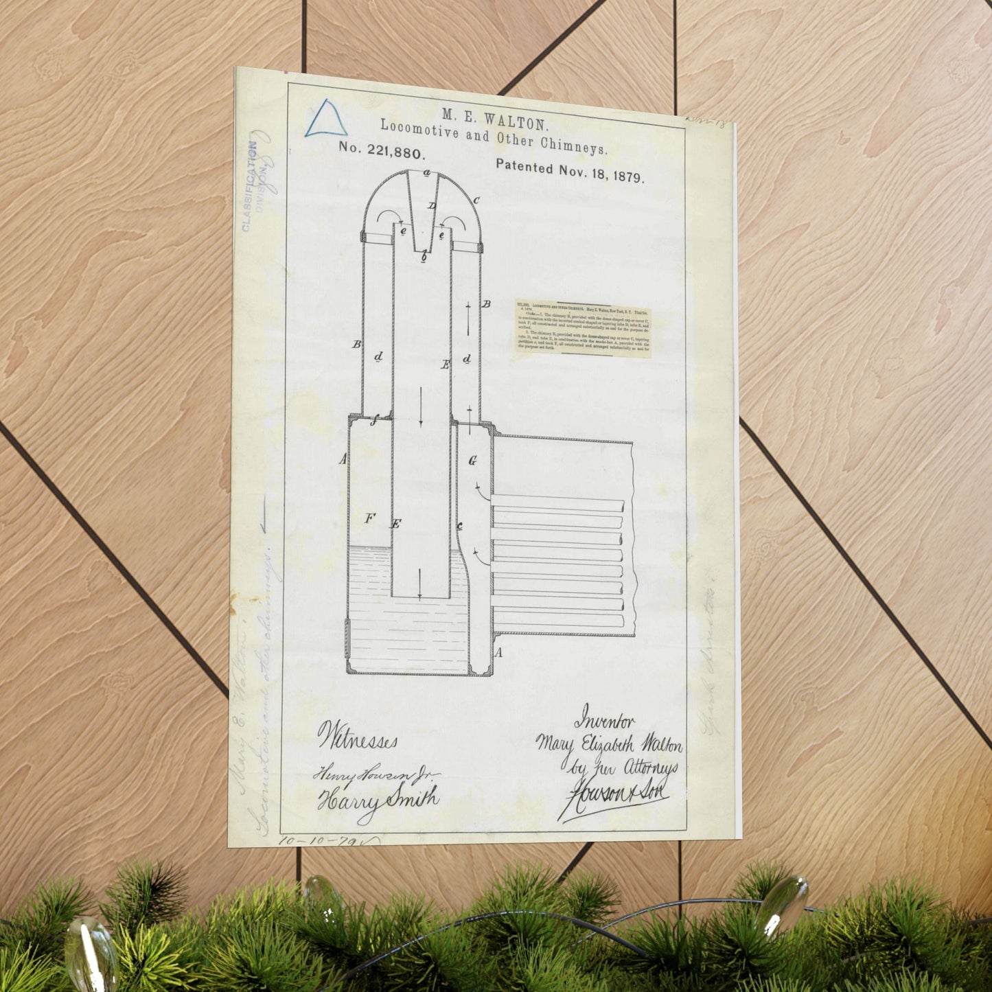 Patent Drawing of Engine - for M. E. Walton's Locomotive and Other Chimneys Public domain  image High Quality Matte Wall Art Poster for Home, Office, Classroom
