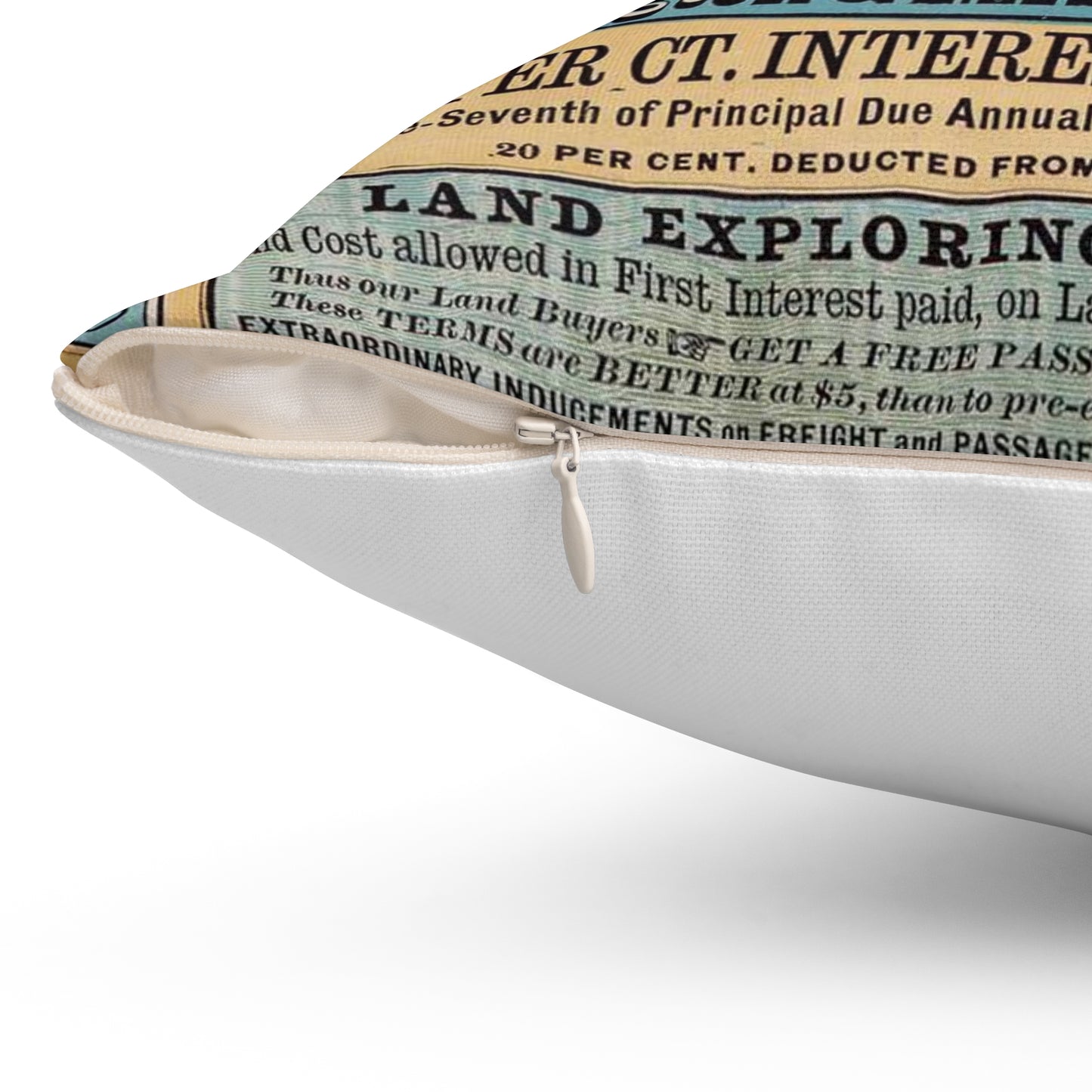 Millions of acres. Iowa and Nebraska. Land for sale on 10 years credit by the Burlington & Missouri River R. R. Co. at 6 per ct interest and low prices ... Buffalo. N. Y. Commercial advertiser printing house [1872]. Decorative Accent Square Pillow