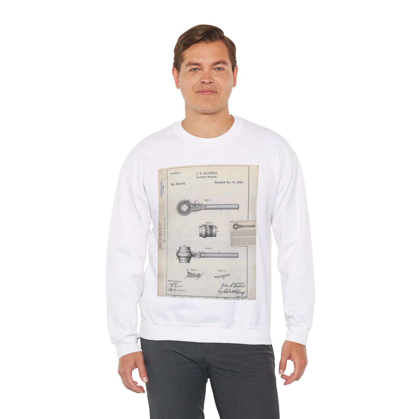 Patent Drawing of Engine - for J. B. Halbert's Ratchet Wrench Public domain  image White Heavy Blend Adult Crew Neck SweatShirt