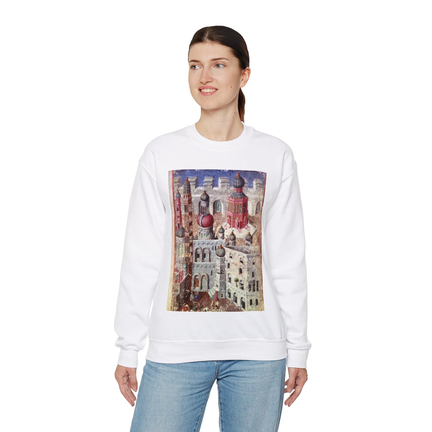 Jerusalem from BL Eg 1070, f. 5 White Heavy Blend Adult Crew Neck SweatShirt