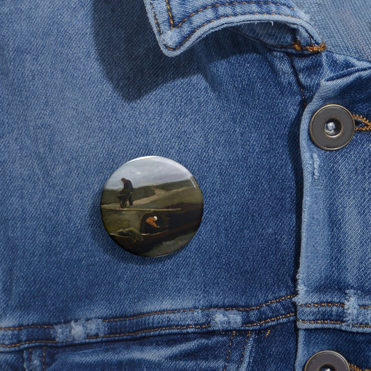 Peat Boat with Two Figures Pin Buttons with Crisp Design