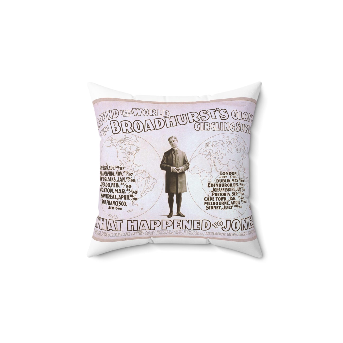 Around the world with Broadhurst's globe-circling success, What happened to Jones by George H. Broadhurst, author of Why Smith left home, The wrong Mr. Wright, The house that Jack built, etc. Decorative Accent Square Pillow