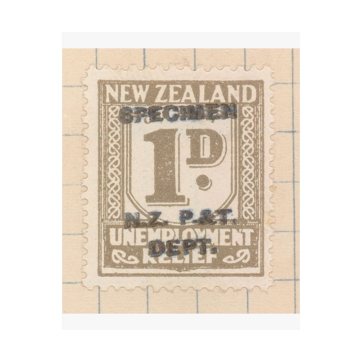One penny Unemployment Relief stamp overprinted 'Specimen' High Quality Matte Wall Art Poster for Home, Office, Classroom
