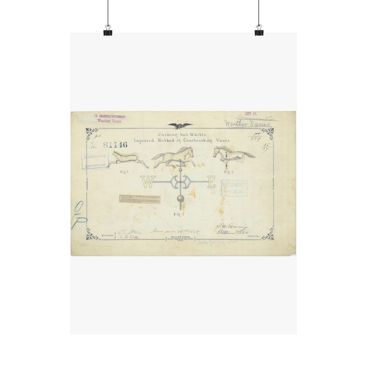 Patent drawing - Drawing of an Improved Method of Constructing Vanes Public domain  image High Quality Matte Wall Art Poster for Home, Office, Classroom