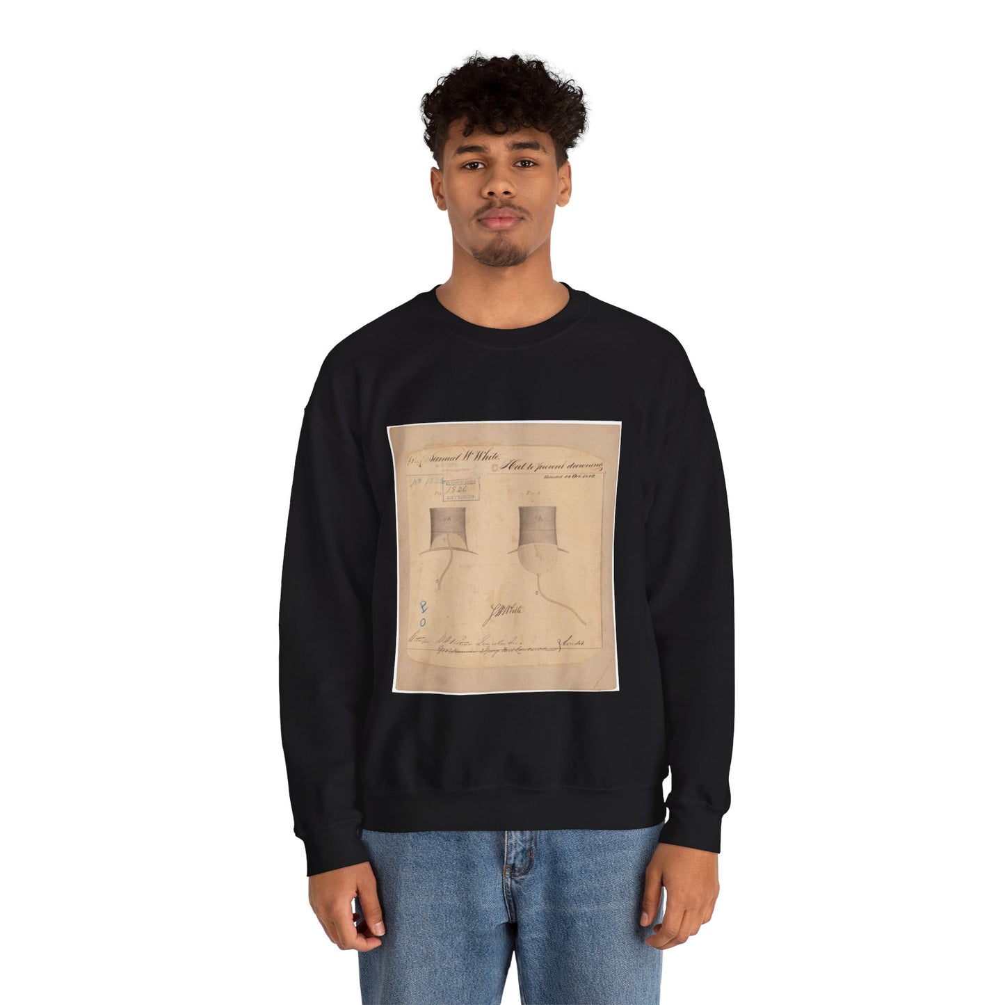 Patent drawing - Drawing of Hat to Prevent Drowning Public domain  image Black Heavy Blend Adult Crew Neck SweatShirt